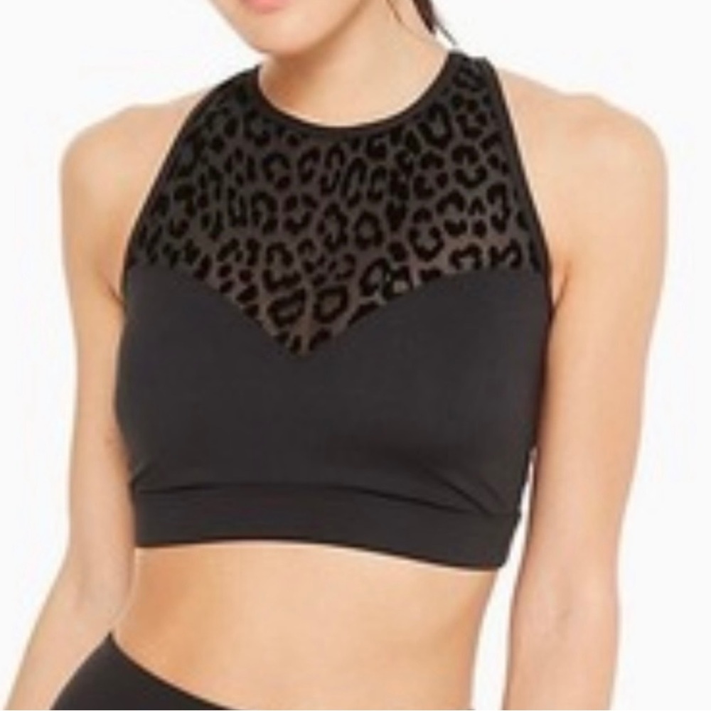 KATE SPADE Bra New York Leopard Print Mesh Racerback Black Sports Bra Small